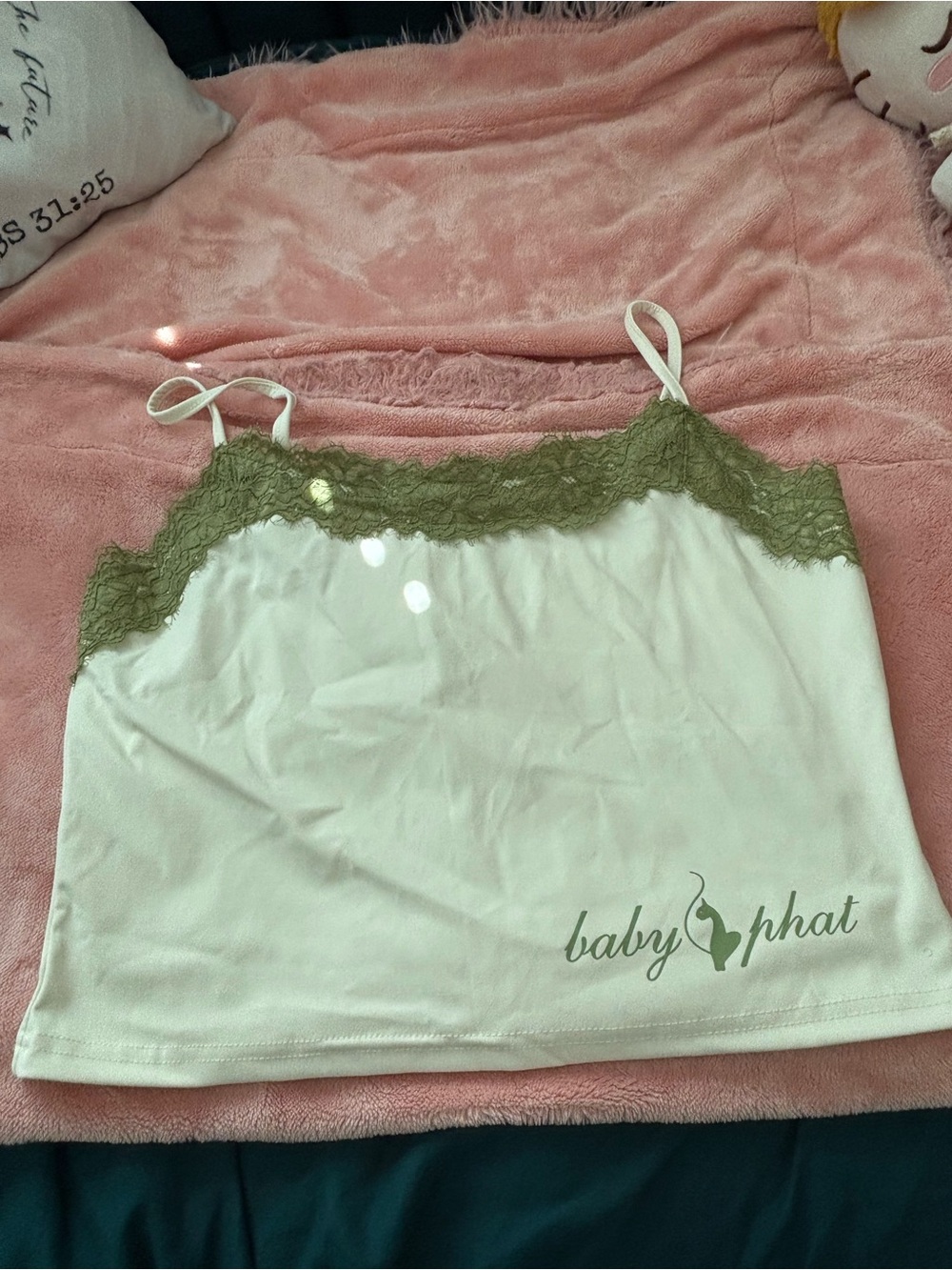 Baby Phat White Cami with Olive Lace Accent